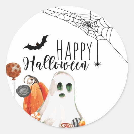 Happy Halloween Waterverf Ghost Ronde Sticker (Voorkant)