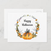 Happy Halloween Waterverf Pumpkin Wreath Briefkaart (Voorkant / Achterkant)