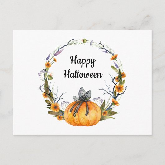 Happy Halloween Waterverf Pumpkin Wreath Briefkaart (Voorkant)