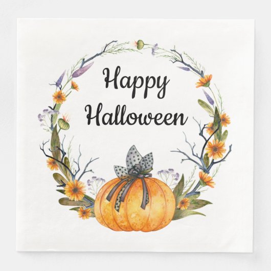Happy Halloween Waterverf Pumpkin Wreath Servet (Voorkant)