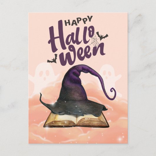 Happy Halloween Waterverf Witch Pet en Spellbook Briefkaart (Voorkant)