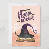 Happy Halloween Waterverf Witch Pet en Spellbook Feestdagenkaart (Voorkant)