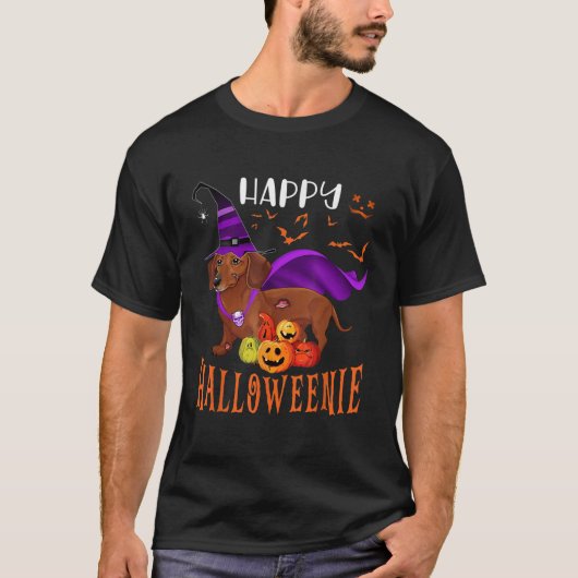 Happy Halloween Weenie Dachshund Dog Witch Scary P T-shirt (Voorkant)