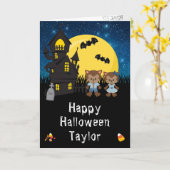 Happy Halloween Weerwolf Blauw Kaart (Gele Bloem)