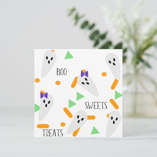 Happy Halloween Wenskaart | Ghost Confetti Bedankkaart (Staand voorkant)