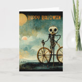Happy Halloween Wenskaart Skelet Bicycle Feestdagen Kaart (Voorkant)
