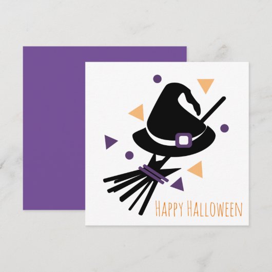 Happy Halloween Wenskaart | Witch Broom Bedankkaart (Voorkant / Achterkant)