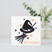Happy Halloween Wenskaart | Witch Broom Bedankkaart (Staand voorkant)