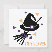 Happy Halloween Wenskaart | Witch Broom Bedankkaart (Voorkant)