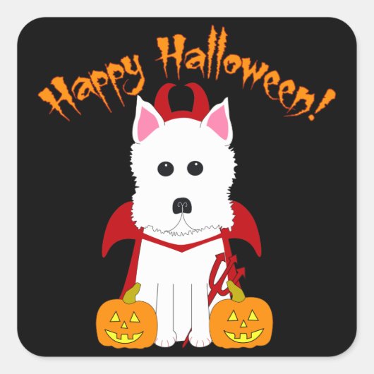Happy Halloween Westie Devil Stickers (Voorkant)