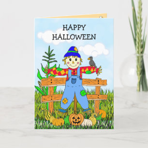 Happy Halloween Whimsical Scarecrow en Pumpkins Kaart