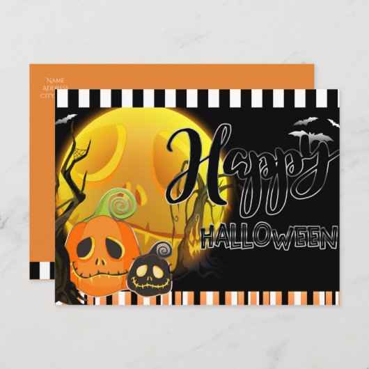 Happy Halloween Whimsical Smily Pumpkins Greeting Briefkaart (Voorkant / Achterkant)