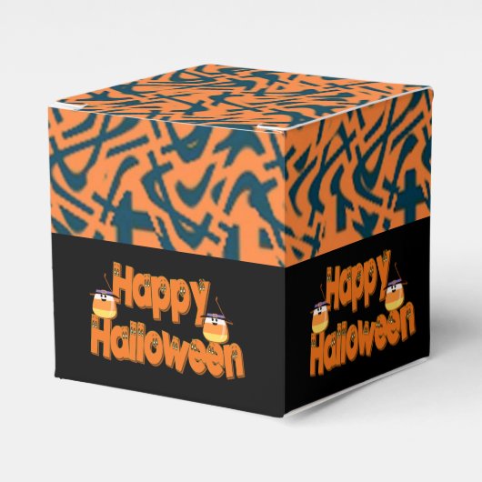 Happy Halloween Whimsical Text Cube Favor Box Bedankdoosjes (Voorkant Zijde)