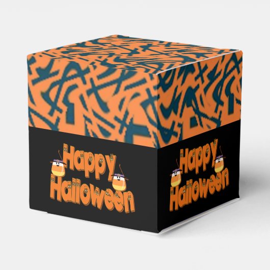 Happy Halloween Whimsical Text Cube Favor Box Bedankdoosjes (Achterkant)