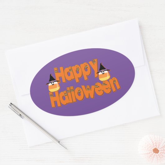 Happy Halloween Whimsical Text Oval Stickers (Envelop)