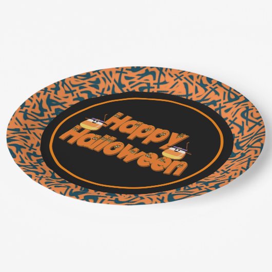 Happy Halloween Whimsical Text Paper-Borden Papieren Bordje (Gekanteld)