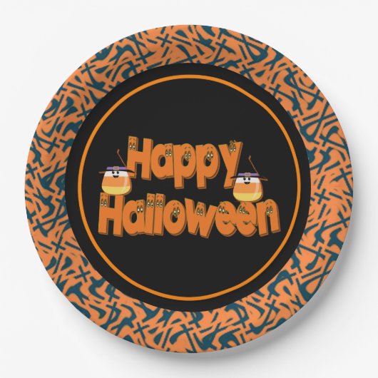 Happy Halloween Whimsical Text Paper-Borden Papieren Bordje (Voorkant)