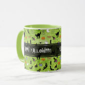 "Happy Halloween" willekeurige Iconic Pattern Gree Mok (Voorkant links)