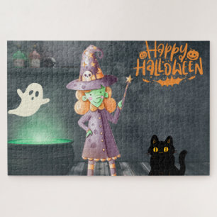 Happy Halloween Witch, Black Cat, Ghost Legpuzzel