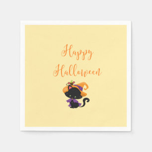 Happy Halloween Witch Black Cat Mouse op Brim Servet