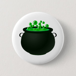 Happy Halloween Witch Bubble Cauldron Green Magic Ronde Button 5,7 Cm