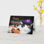 Happy Halloween Witch Cat Card Kaart (Gele Bloem)