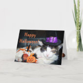 Happy Halloween Witch Cat Card Kaart (Voorkant)