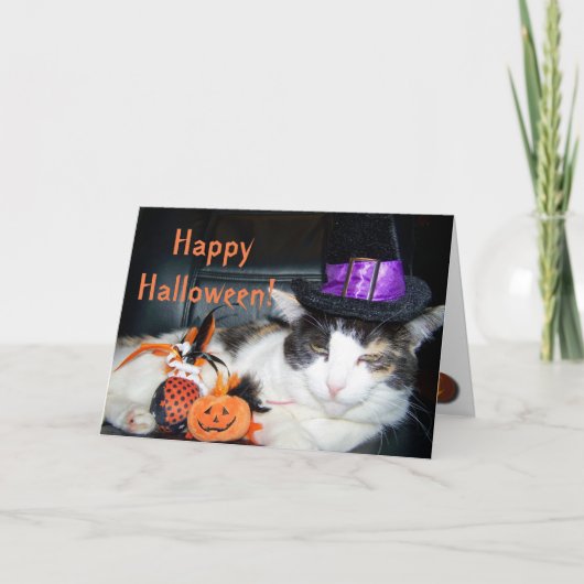 Happy Halloween Witch Cat Card Kaart (Voorkant)