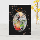 Happy Halloween Witch Cat Kaart (Gele Bloem)