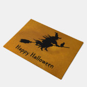 Happy Halloween Witch & Cat op een Broom Silhouett Deurmat (Schuin)