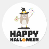Happy Halloween Witch Cat Ronde Sticker (Voorkant)
