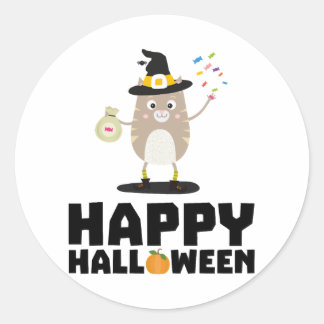 Happy Halloween Witch Cat Ronde Sticker