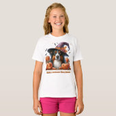 Happy Halloween Witch Dog en pompoenen T-shirt (Voorkant volledig)