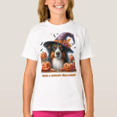 Happy Halloween Witch Dog en pompoenen T-shirt (Voorkant)
