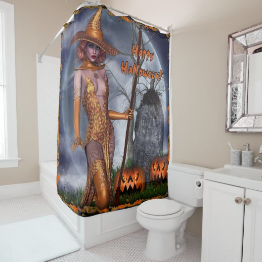 Happy Halloween Witch Douchegordijn (In situ)