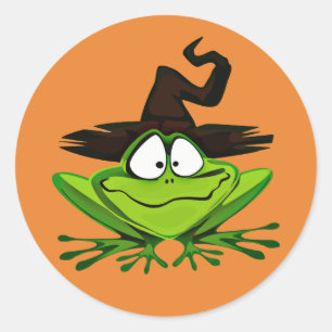 Happy Halloween Witch Frog Ronde Sticker