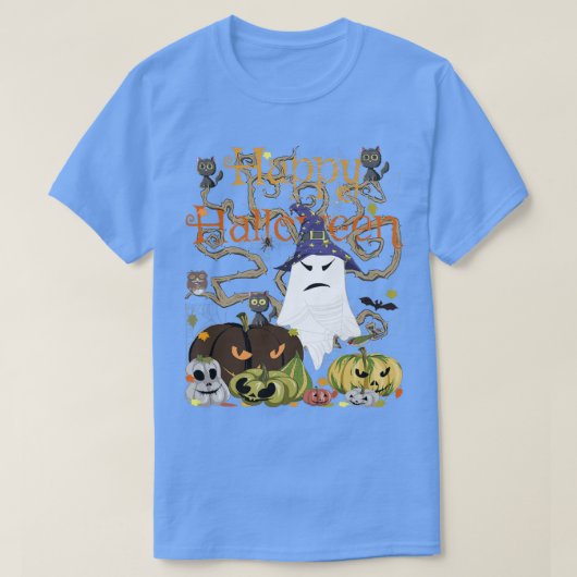 Happy Halloween Witch Ghost JackOLantern Pumpkin M T-shirt (Design voorkant)