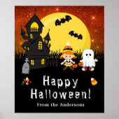 Happy Halloween Witch Ghost Oranje Party Sign Poster (Voorkant)