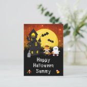 Happy Halloween Witch Ghost Sinaasappel Feestdagenkaart (Staand voorkant)