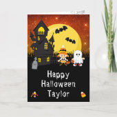 Happy Halloween Witch Ghost Sinaasappel Kaart (Voorkant)