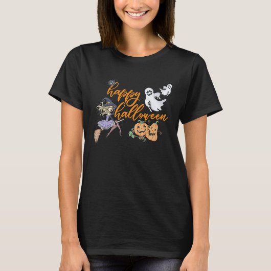 Happy Halloween witch ghosts goblins spiders fall T-shirt (Voorkant)