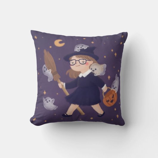 Happy Halloween Witch & Ghosts Kussen (Voorkant)