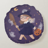 Happy Halloween Witch & Ghosts Rond Kussen (Achterkant)