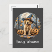 Happy Halloween Witch Golden Retriever Dog Pumpkin Briefkaart (Voorkant / Achterkant)