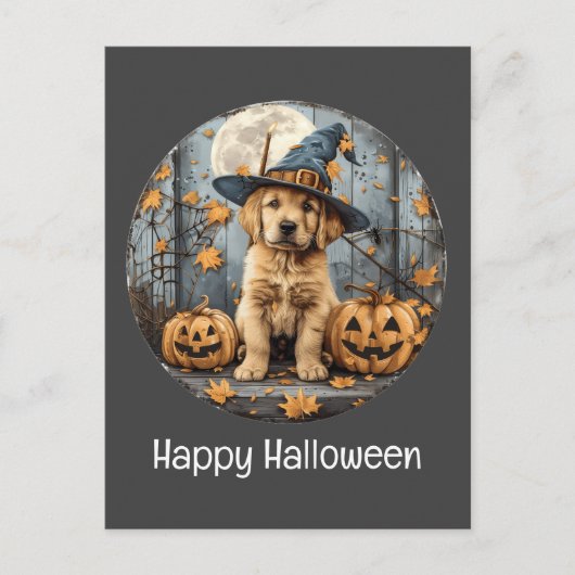 Happy Halloween Witch Golden Retriever Dog Pumpkin Briefkaart (Voorkant)