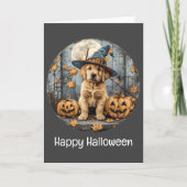 Happy Halloween Witch Golden Retriever Dog Pumpkin Kaart (Voorkant)