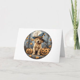 Happy Halloween Witch Golden Retriever Dog Pumpkin Kaart