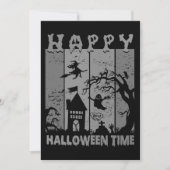 Happy Halloween Witch House Ghost Cemetery B&W Kaart (Voorkant)