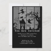 Happy Halloween Witch House Ghost Cemetery B&W Kaart (Achterkant)