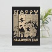 Happy Halloween Witch House Ghost Cemetery Sepia Kaart (Staand voorkant)